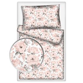 Flanels-sengelinned rosenblomst hvid