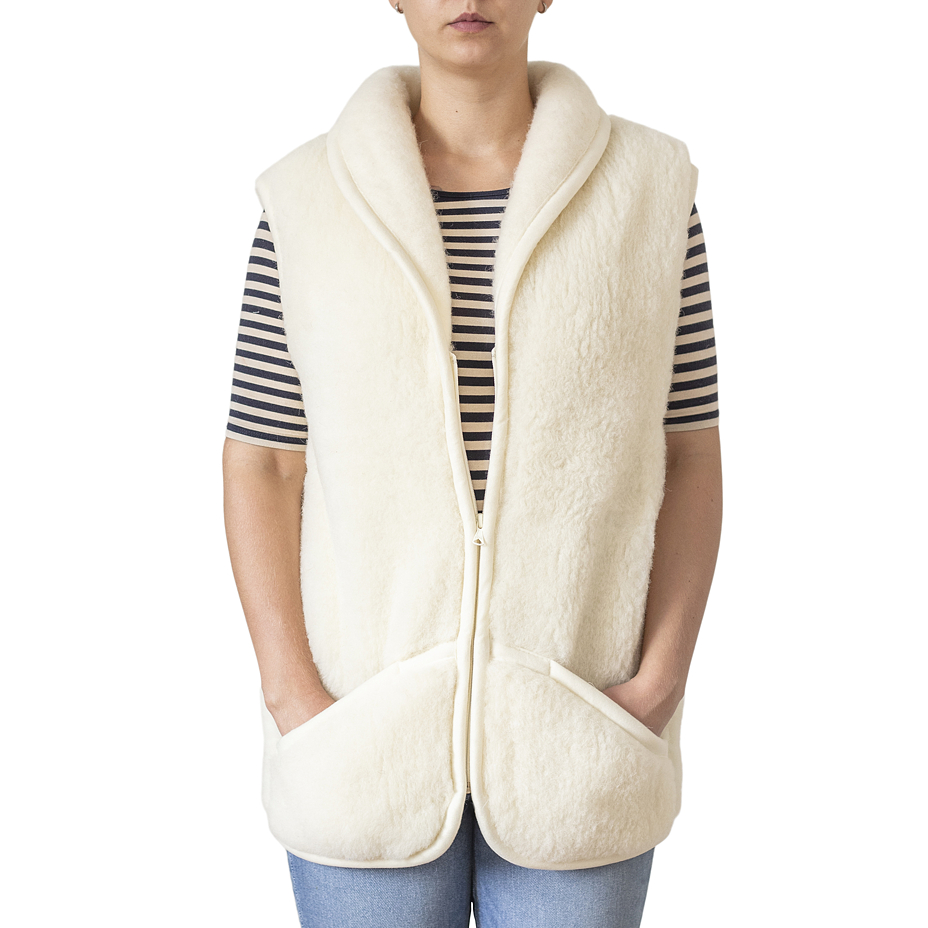 Merino uldvest med krave, natur